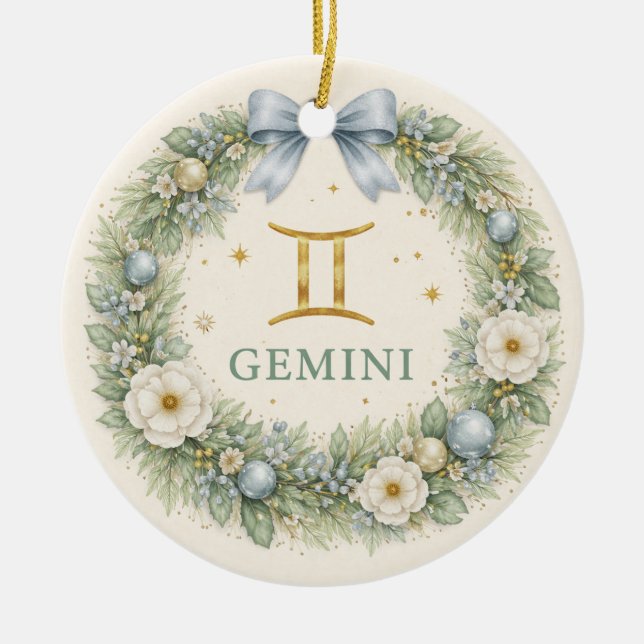 Gemini Zodiac Christmas Ornament – Winter Floral W (Front)