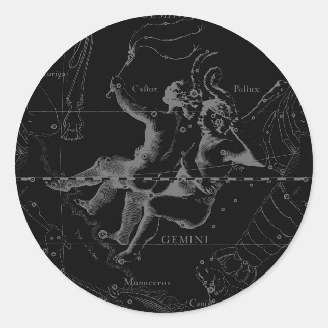 Gemini Zodiac Constellation Hevelius 1690 Classic Round Sticker (Front)