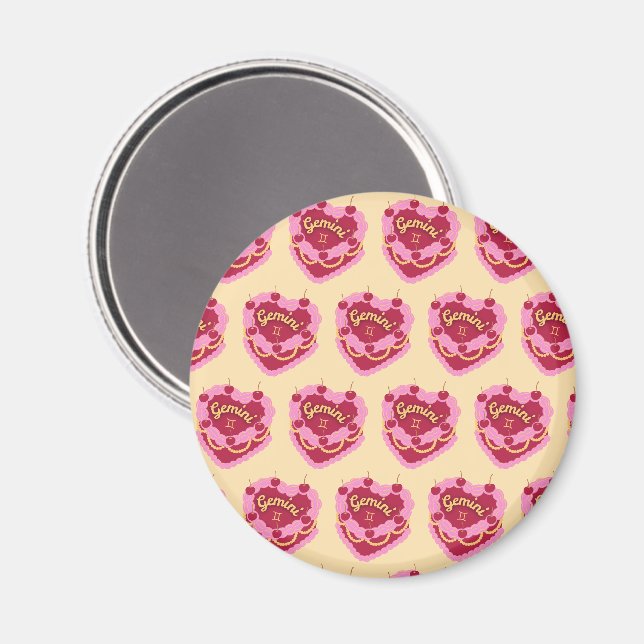 Gemini Zodiac Coquette Heart Birthday Cake Magnet (Front/Back)
