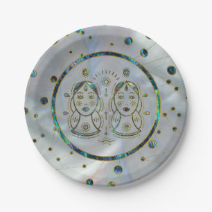 Gemini Zodiac Gold Abalone on Constellation Paper Plate