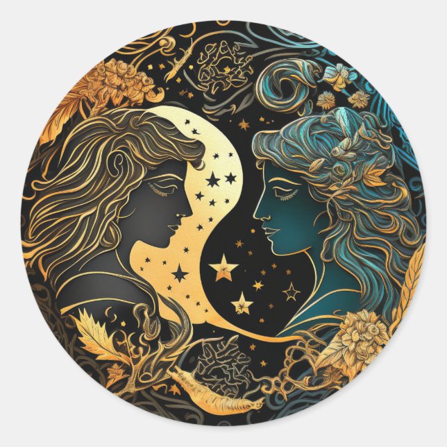 Gemini Zodiac Graphic Classic Round Sticker (Front)