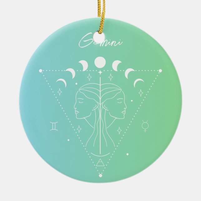 Gemini zodiac horoscope star sign gradient ceramic tree decoration (Front)