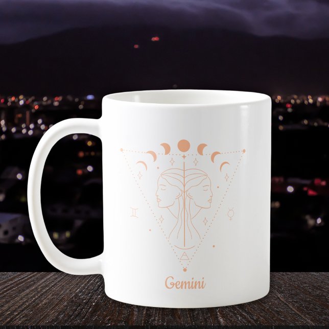 Gemini Zodiac Line Art White Peach Coffee Mug (Creator Uploaded)