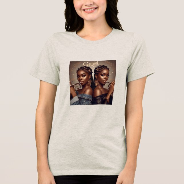 Gemini Zodiac Musician Trumpet Tri-Blend Shirt (Front)