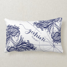 Gemini Zodiac Navy & Gold Astrology Décor Pillow