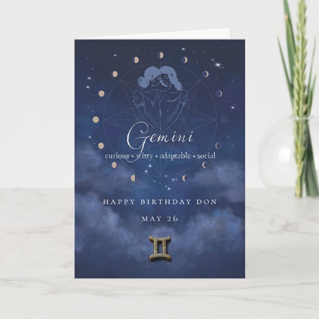 Gemini Zodiac Personalised Birthday Card (Front)