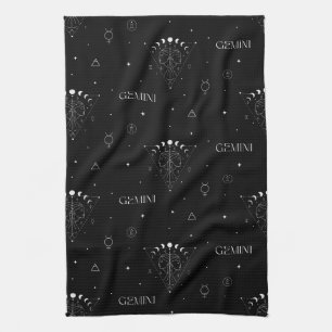 Gemini Zodiac Seamless Pattern – Celestial Twin 1 Tea Towel