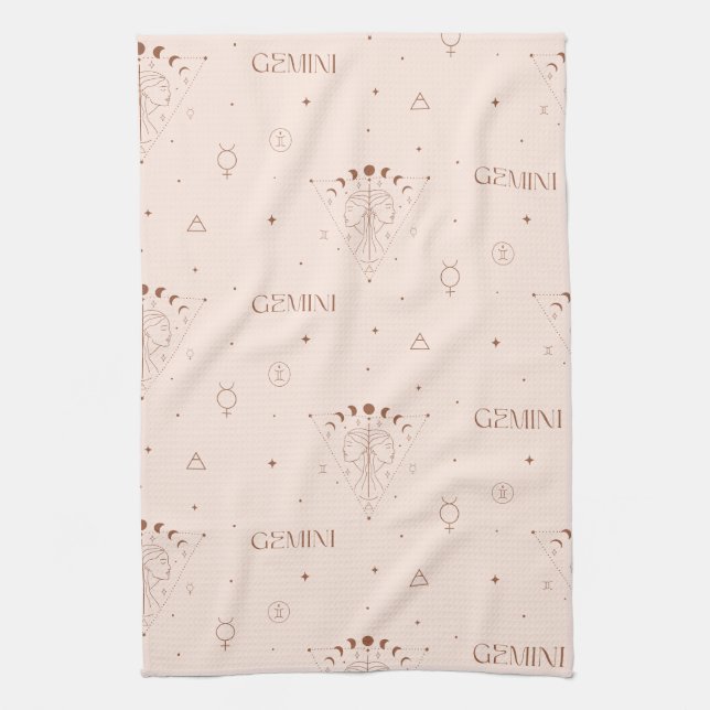 Gemini Zodiac Seamless Pattern – Celestial Twin 2 Tea Towel (Vertical)
