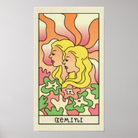 Gemini Zodiac Sign Abstract Art Vintage Poster