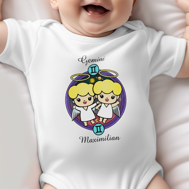 Gemini Zodiac Sign Astrology Cartoon Horoscope Baby Bodysuit (Creator Uploaded)