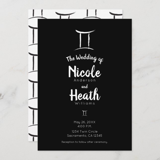 GEMINI Zodiac Sign Astrology May June Wedding  Invitation (Front/Back)