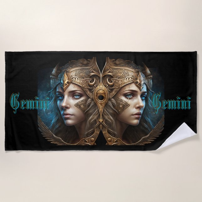 Gemini Zodiac Sign Beach Towel (Front)