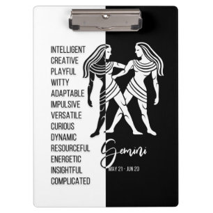 Gemini Zodiac Sign Black & White Clipboard