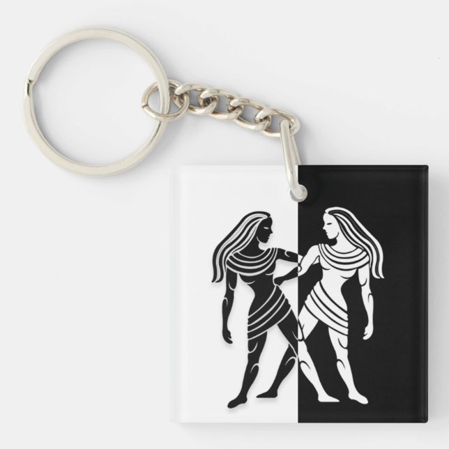 Gemini Zodiac Sign, Black & White Keychain (Front)