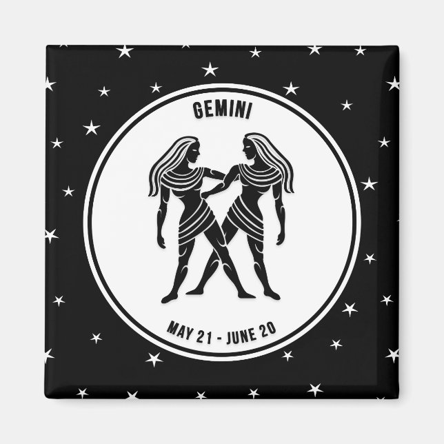 Gemini Zodiac Sign, Black & White Magnet (Front)