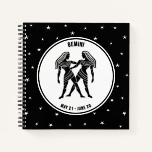 Gemini Zodiac Sign, Black & White Notebook