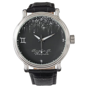 Gemini Zodiac Sign Dripping Glitter Rain Sequins Watch