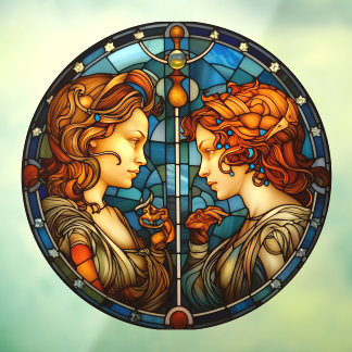 Gemini Zodiac Sign Faux Stained Glass Window Cling