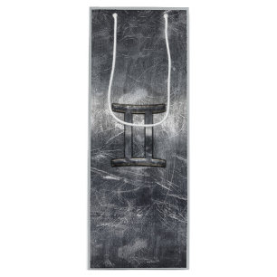 Gemini Zodiac Sign Grunge Distressed Silver Wine Gift Bag