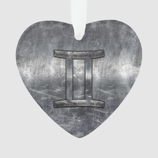 Gemini Zodiac Sign in Industrial Steel Style Ornament (Front)