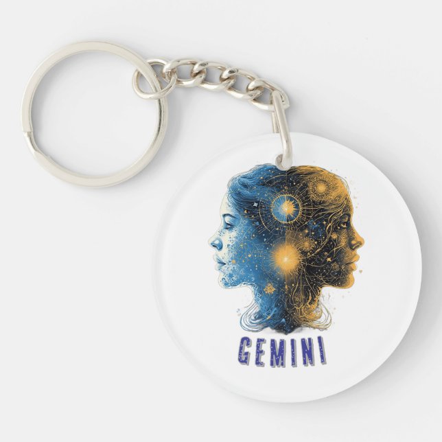 Gemini Zodiac Sign Key Ring (Front)