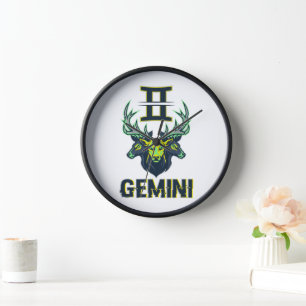 Gemini Zodiac Sign Modern Cyber Esports Mascot Clock