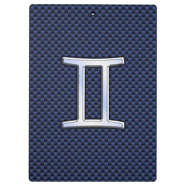 Gemini Zodiac Sign on Blue Carbon Fiber Style Clipboard (Back)