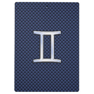 Gemini Zodiac Sign on Blue Carbon Fibre Style Clipboard