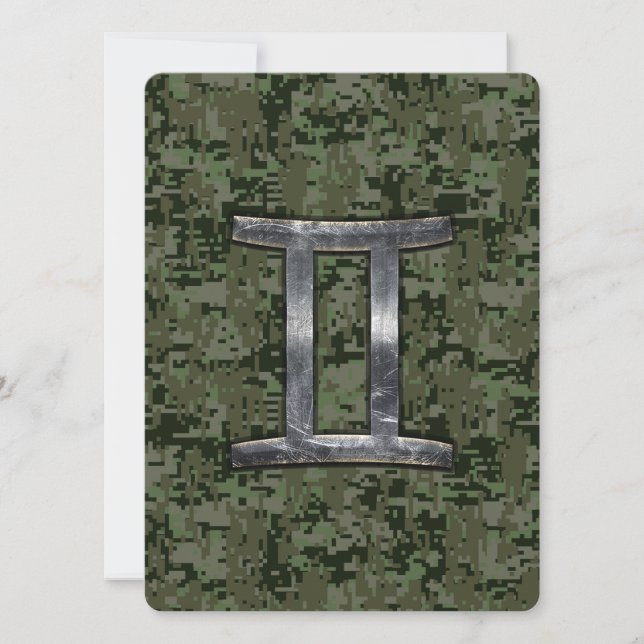 Gemini Zodiac Sign on Green Digital Camo (Front)