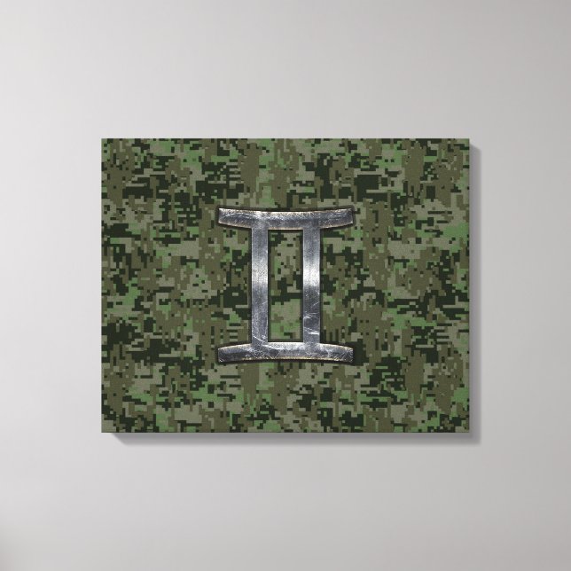 Gemini Zodiac Sign on Green Digital Camo (Front)