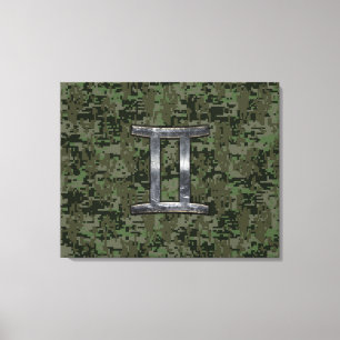 Gemini Zodiac Sign on Green Digital Camo