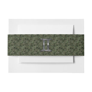 Gemini Zodiac Sign on Green Digital Camo Invitation Belly Band