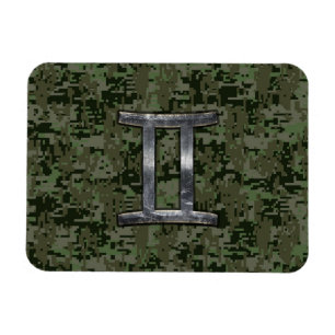 Gemini Zodiac Sign on Green Digital Camo Magnet