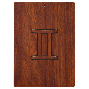 Gemini Zodiac Sign on Mahogany Wood Style Clipboard