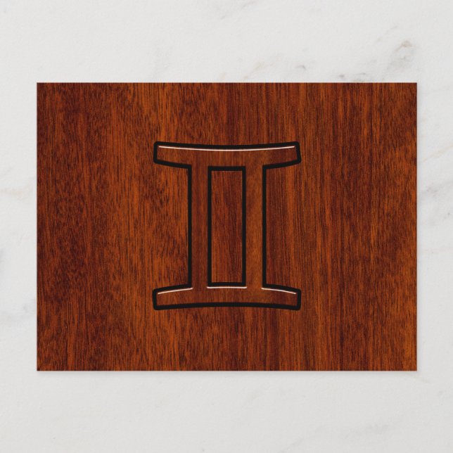 Gemini Zodiac Sign on Mahogany Wood Style Postcard (Front)
