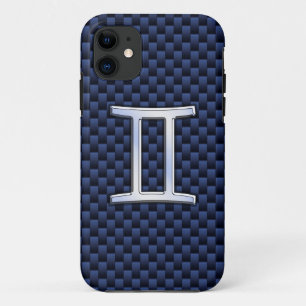 Gemini Zodiac Sign on Navy Blue Carbon Fibre Print Case-Mate iPhone Case