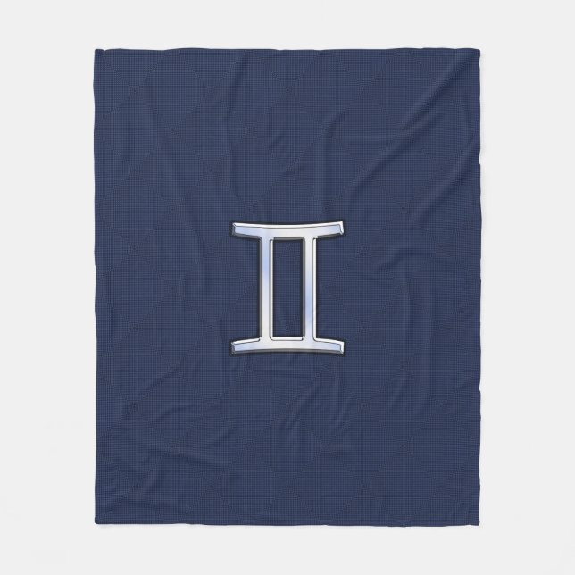 Gemini Zodiac Sign on Navy Blue Carbon Fibre Print Fleece Blanket (Front)