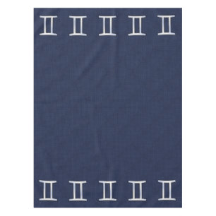 Gemini Zodiac Sign on Navy Blue Carbon Fibre Print Tablecloth