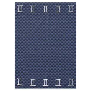 Gemini Zodiac Sign on Navy Blue Carbon Fibre Print Tablecloth