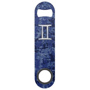 Gemini Zodiac Sign on Navy Blue Digital Camo