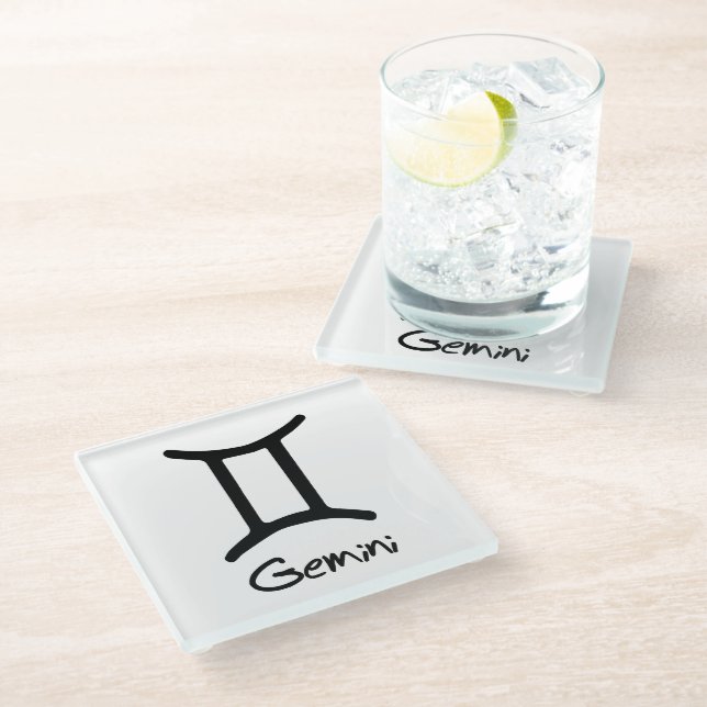 Gemini Zodiac Sign on White Background Glass Coaster (Angled)