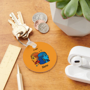 Gemini Zodiac Sign Pop Art - Retro Celestial Twins Key Ring