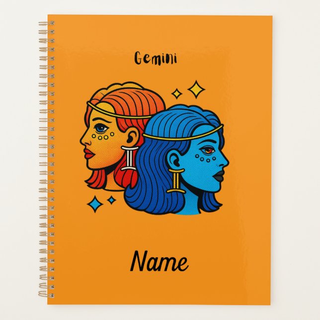 Gemini Zodiac Sign Pop Art - Retro Celestial Twins Planner (Front)