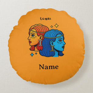 Gemini Zodiac Sign Pop Art - Retro Celestial Twins Round Cushion
