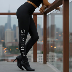 Gemini Zodiac Sign Silver Black Astrology Birthday Leggings
