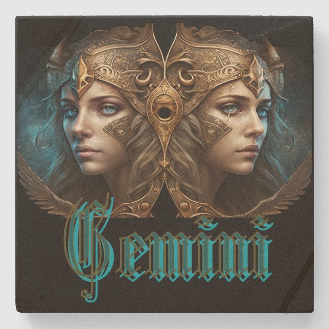 Gemini Zodiac Sign Stone Coaster (Front)