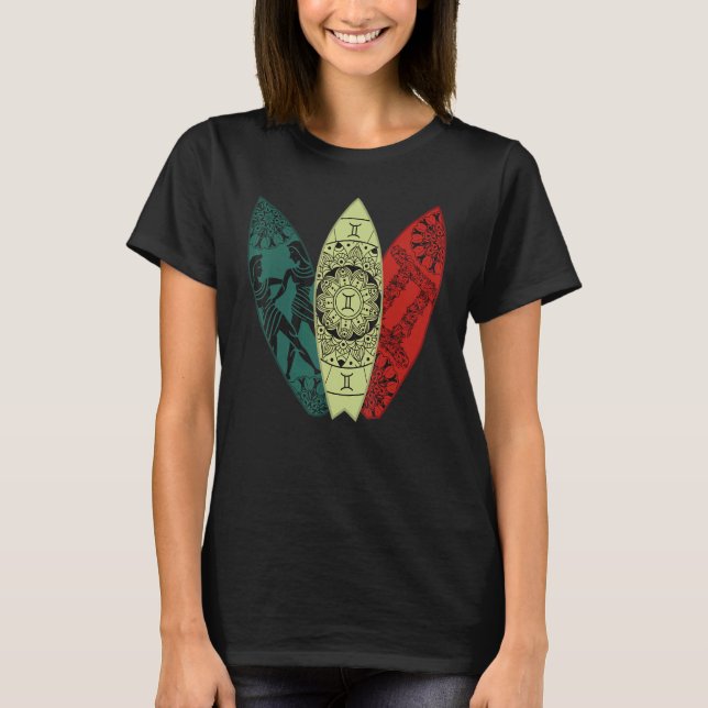 Gemini Zodiac Sign Surfboard Surfing Horoscope T-Shirt (Front)