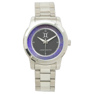 Gemini Zodiac Sign Symbol Galaxy Stars Custom Name Watch
