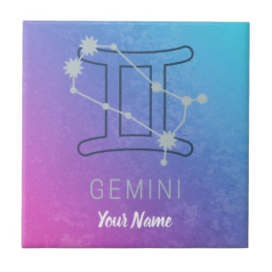 Gemini Zodiac Star Sign Watercolor Horoscope Tile