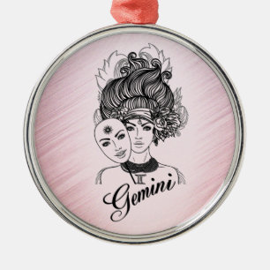Gemini Zodiac Symbol and Sign Pink Metal Tree Decoration